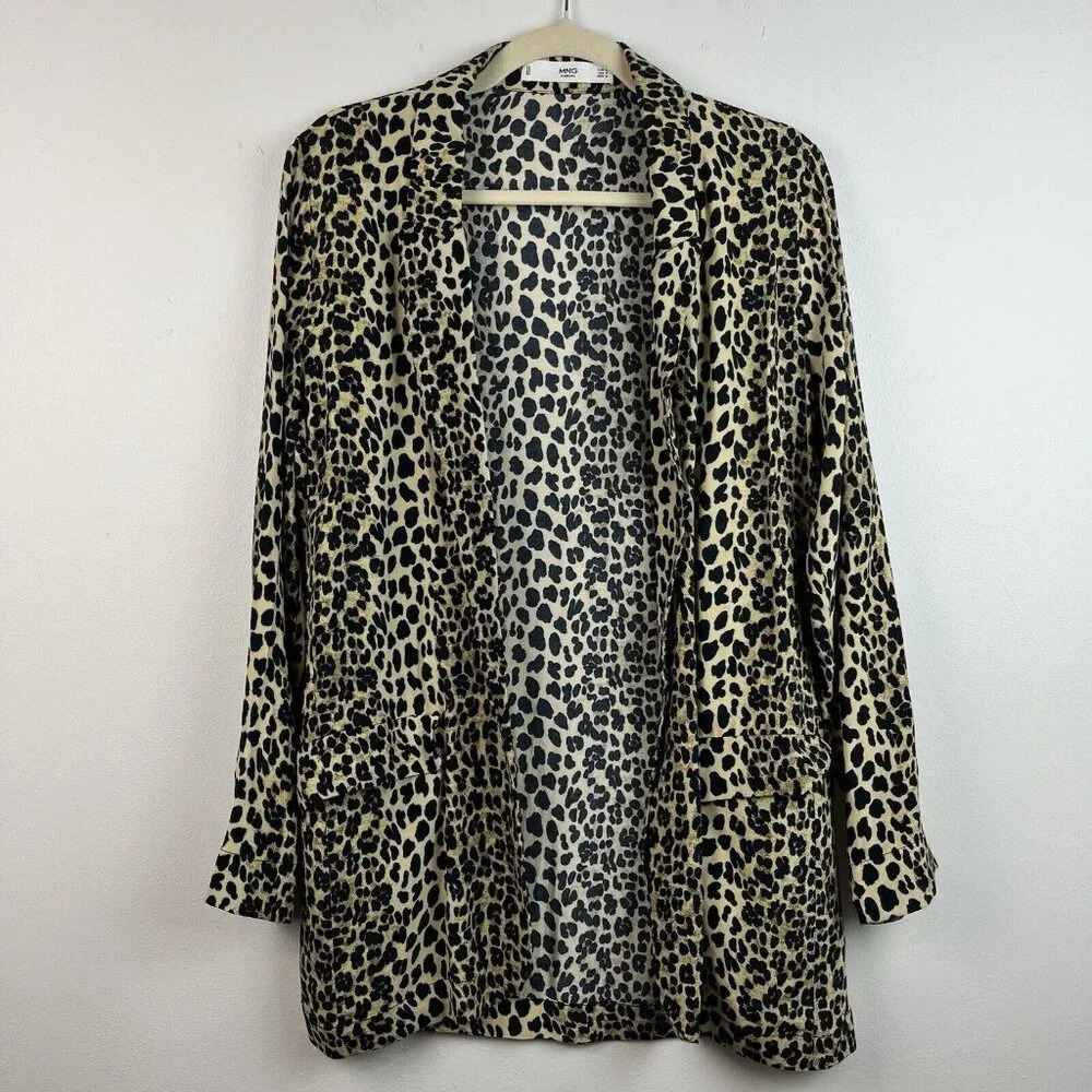 Mng Casual Leopard Print Open Front Jacket Womens… - image 1